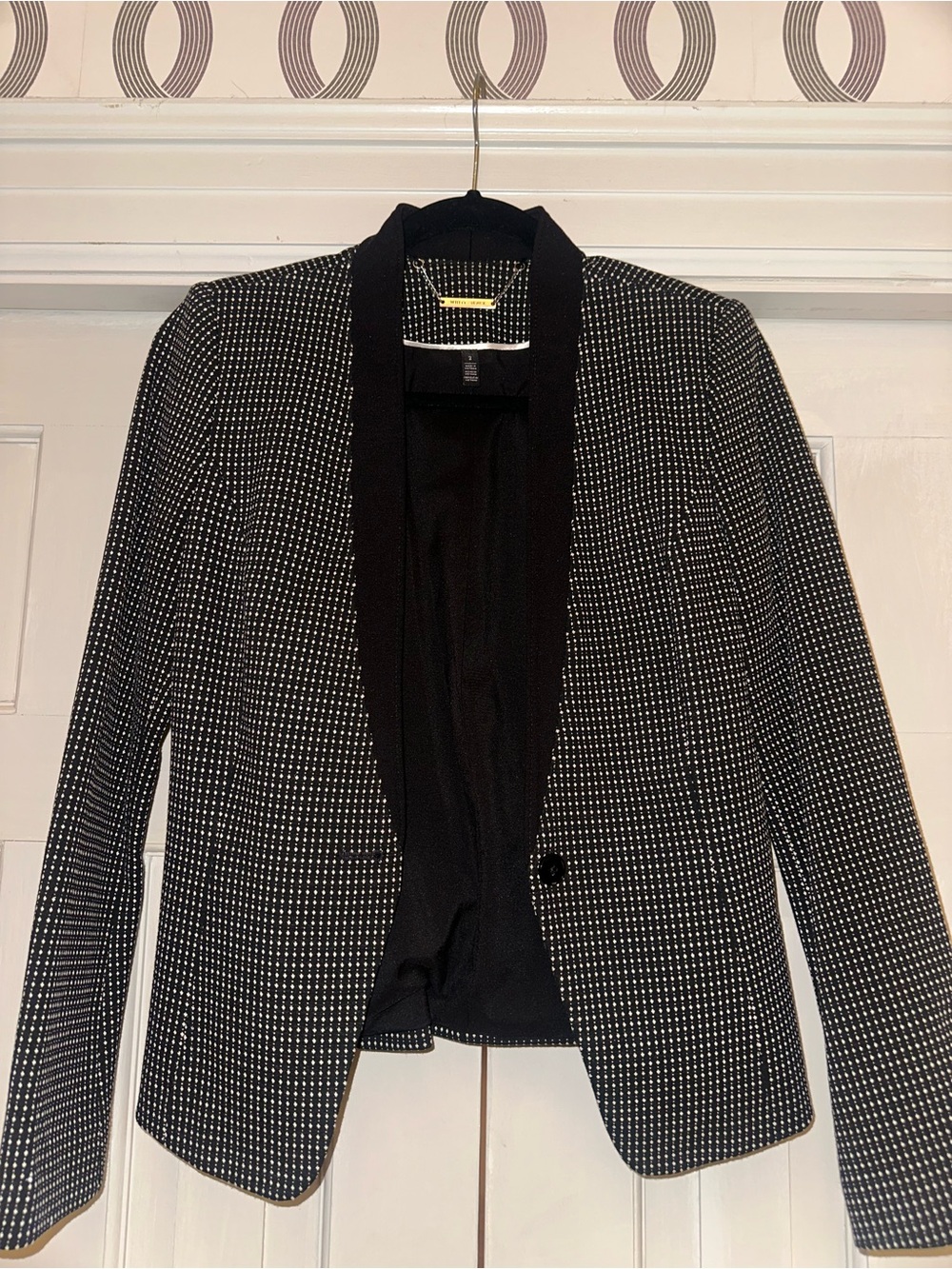 White House Black Market Black and White Dot-Pattern Blazer
